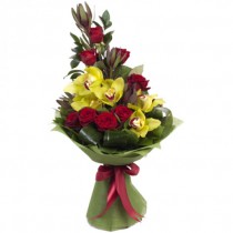 Men's bouquet of roses and orchids